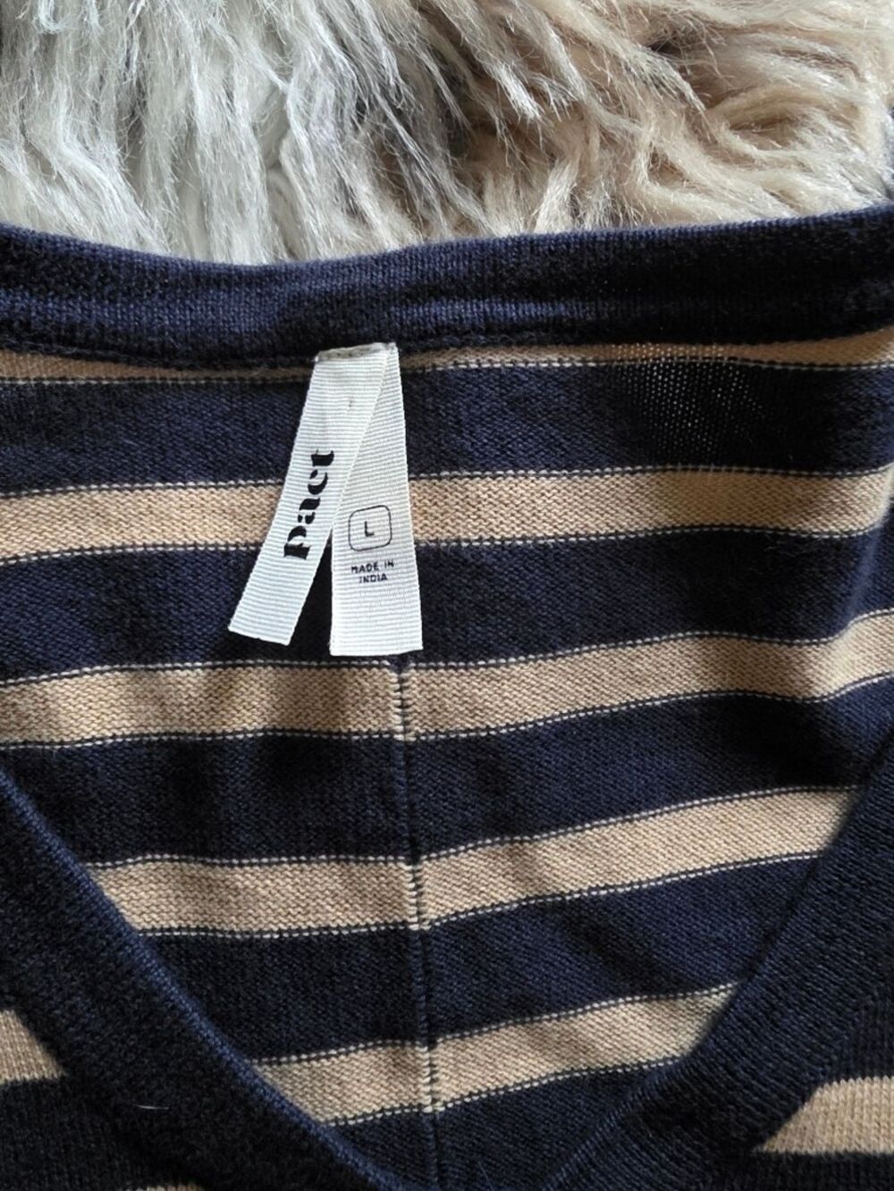 Pact V-Neck Long Sleeve Top Navy Beige Stripe - Picture 2 of 10
